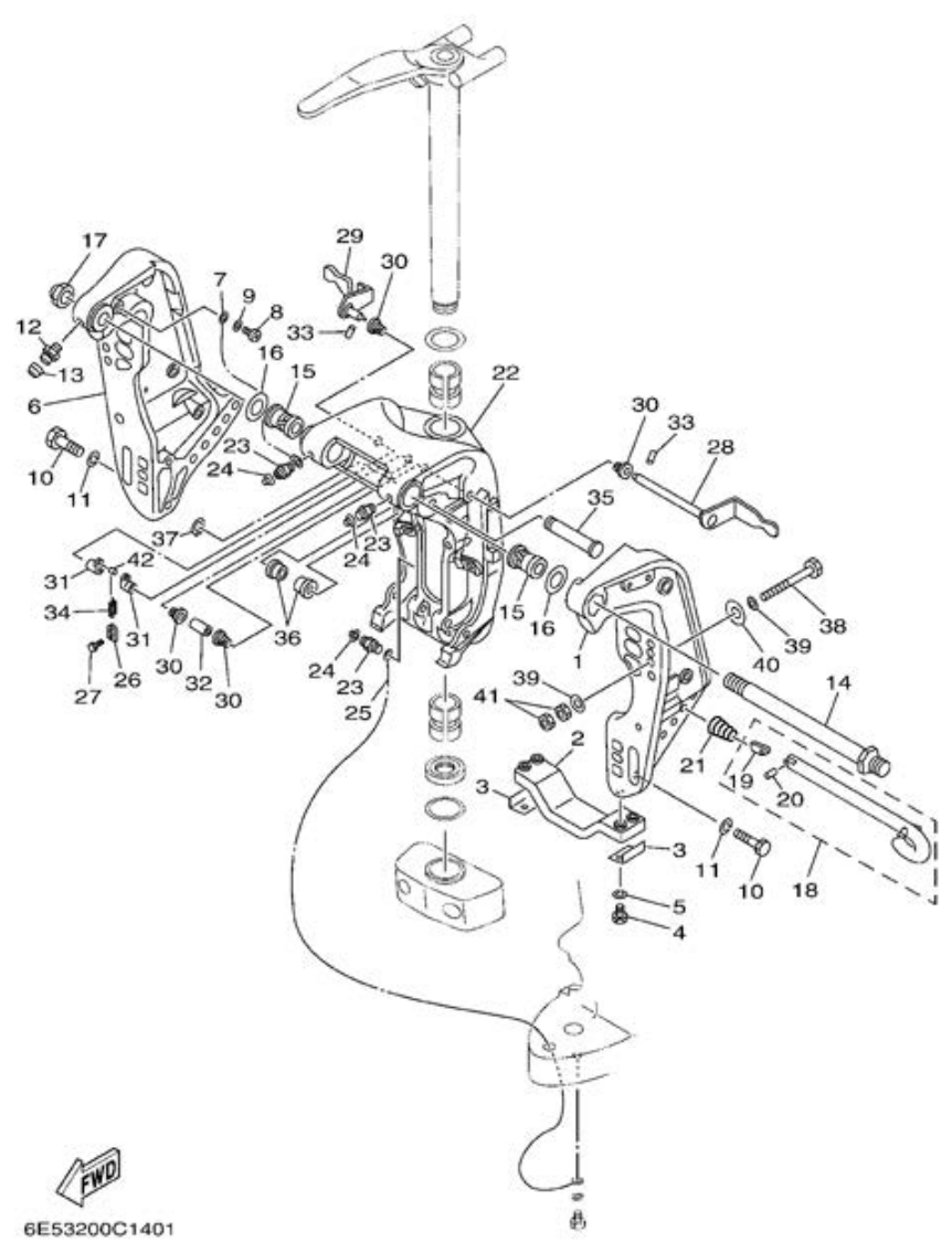 Yamaha 115B, 140B BRACKET 1 parts diagram